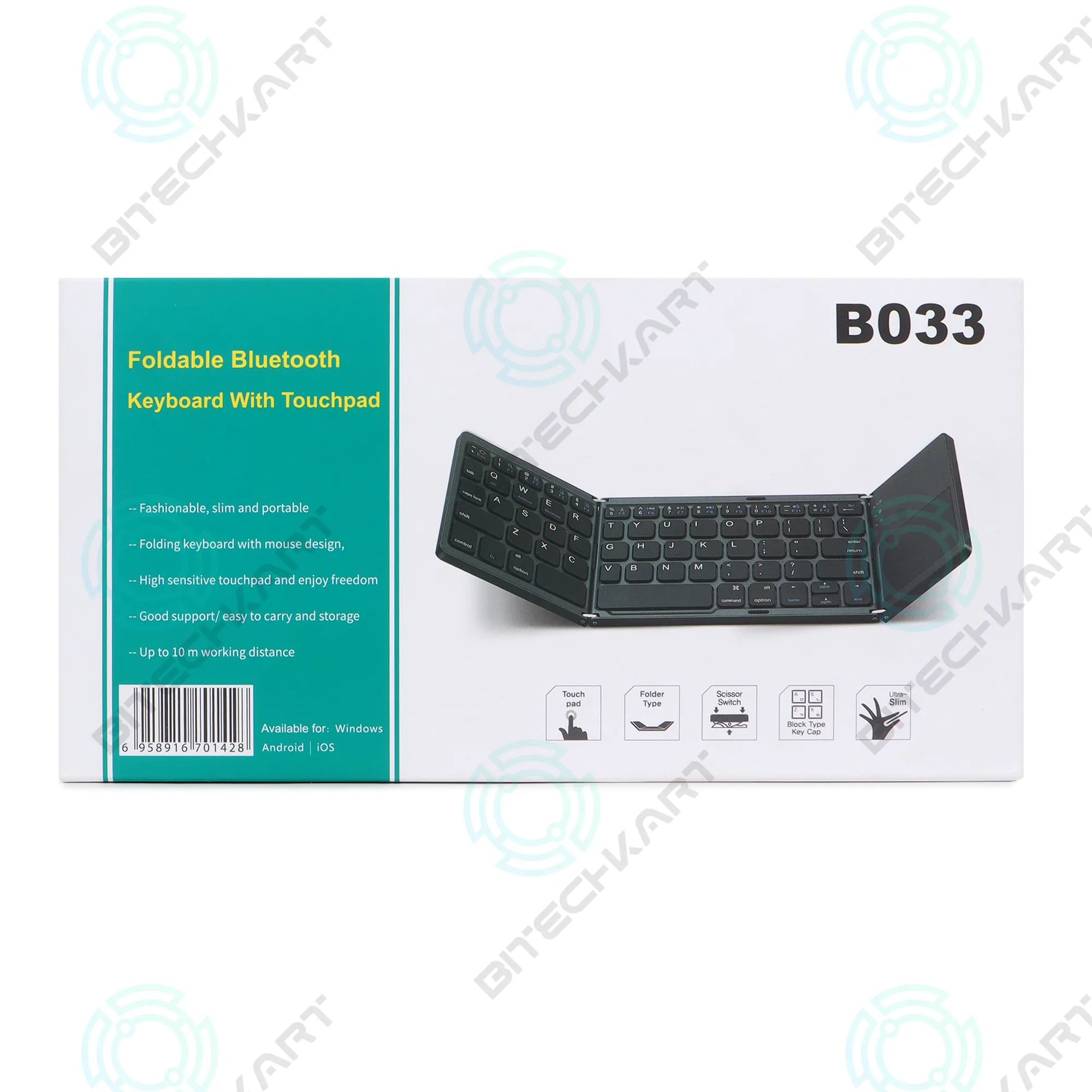 Foldable Multi-device Bluetooth Keyboard with Touchpad - Silver