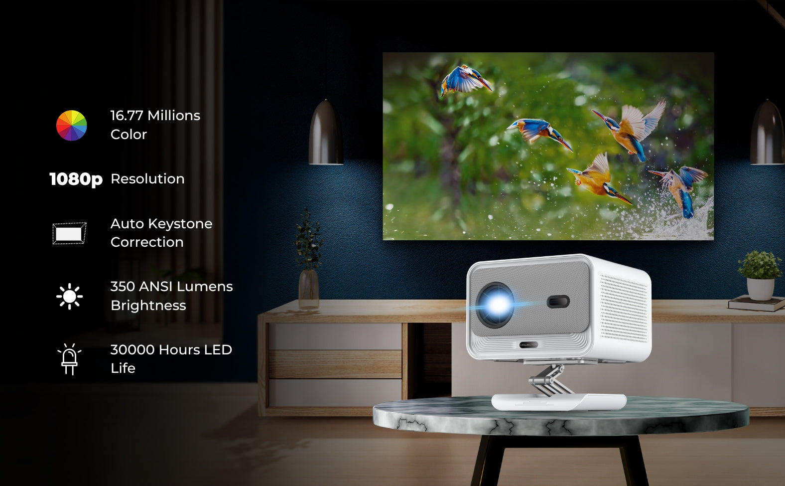 BIT490 Smart Projector | 350 ANSI Lumens, Full HD 1080p Native, 150" Screen Size | Electronic Focus, Auto Keystone | Dual WiFi & BT | 5 W Speaker |Inbuilt Netflix, Prime, YouTube & More