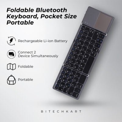 Foldable Bluetooth Keyboard, Pocket Size Portable Mini BT Wireless Keyboard with Touchpad for Android, Windows, PC, Tablet, with Rechargeable Li-ion Battery_20 x 10 x 3 cm Grey