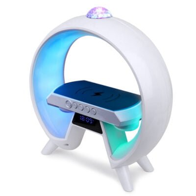 15W Ring Shaped Wireless Charger Speaker with Projector Light and 7 Color Changing Modes_23.6 x 23.6 x 8 cm Multi-Coloured