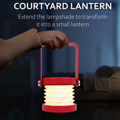 Table Lamp Touch Night Light - Portable Rechargeable LED Lantern Lamp Retractable, Touch Control 3 Intensity Levels Lights for Study Room,Desk,Kids Room,Office - Red - Image 3