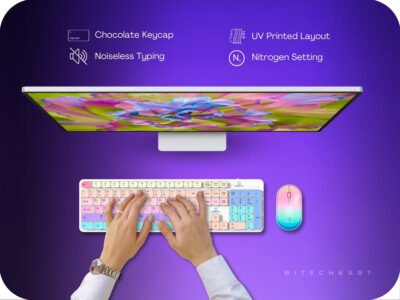 Wireless Keyboard and Mouse Combo with Chocolate Keycaps| 104 Keys |2.4 GHz |Multicolor Keys Fabricated with Nitrogen Setting Technology |DPI 1600 |Windows,MacOS,Laptop,PC,DOS,Linux |White - Image 3