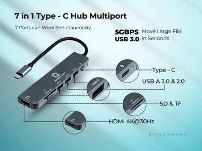 BITECHKART 7-in-1 TypeC Docking Station with 4K HDMI,1xUSB 3.0,2xUSB 2.0 & TypeC 3.0 PD Charging 100W Port, SD & Micro SD Slot, for All Type C Devices - Image 5