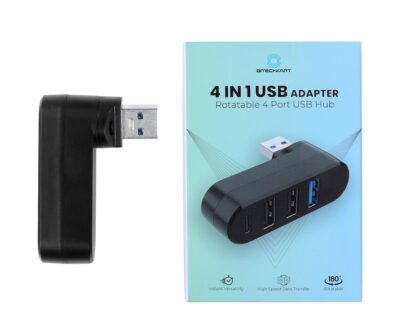 BITECHKART 4-Port USB 3.0 Hub, Rotatable 90°/180° USB Splitter with 3 USB Ports & 1 USB-C Power/Data Port, USB Extender for Laptop, MacBook, iMac, Mac Pro, and More