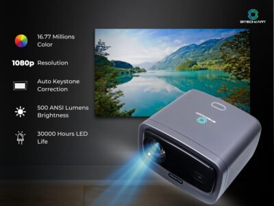 Bitechkart BIT650 Projector: 4K-1080P Full Hd, 9500 Lumens, WiFi 6, Bt 5.0, Android 11 with Play Store, 5W Speaker with Subwoofer, YouTube, Primevideo, Hotstar, Netflix, 180° Rotation-Grey - Image 2