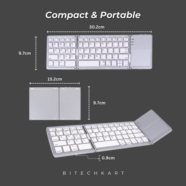 Bitechkart Folding BT Keyboard with Touchpad -Silver - Image 4