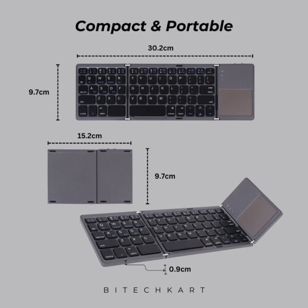 Bitechkart Folding BT Keyboard with Touchpad -Grey - Image 5